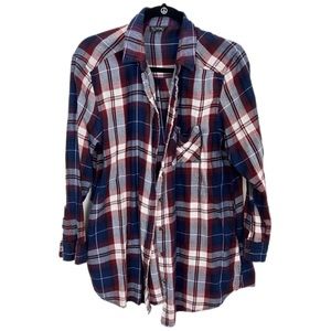 TopShop Maroon Blue Plaid Button Up Shirt Size8 Medium Large